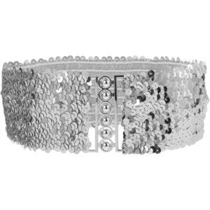 Women's Silver Sequin Belt for 70s 80s Party Costume Wide Waist Elastic Belt